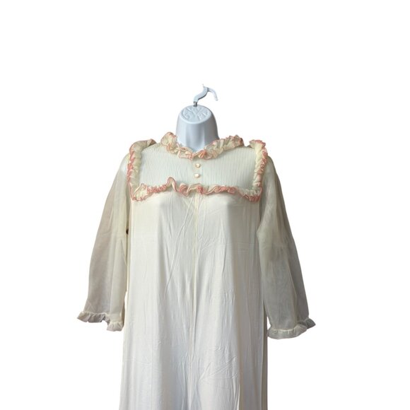 Vintage Union Jeri Morton Sleep Jumpsuit White Pink Lace Sheer Size Medium - Picture 3 of 14